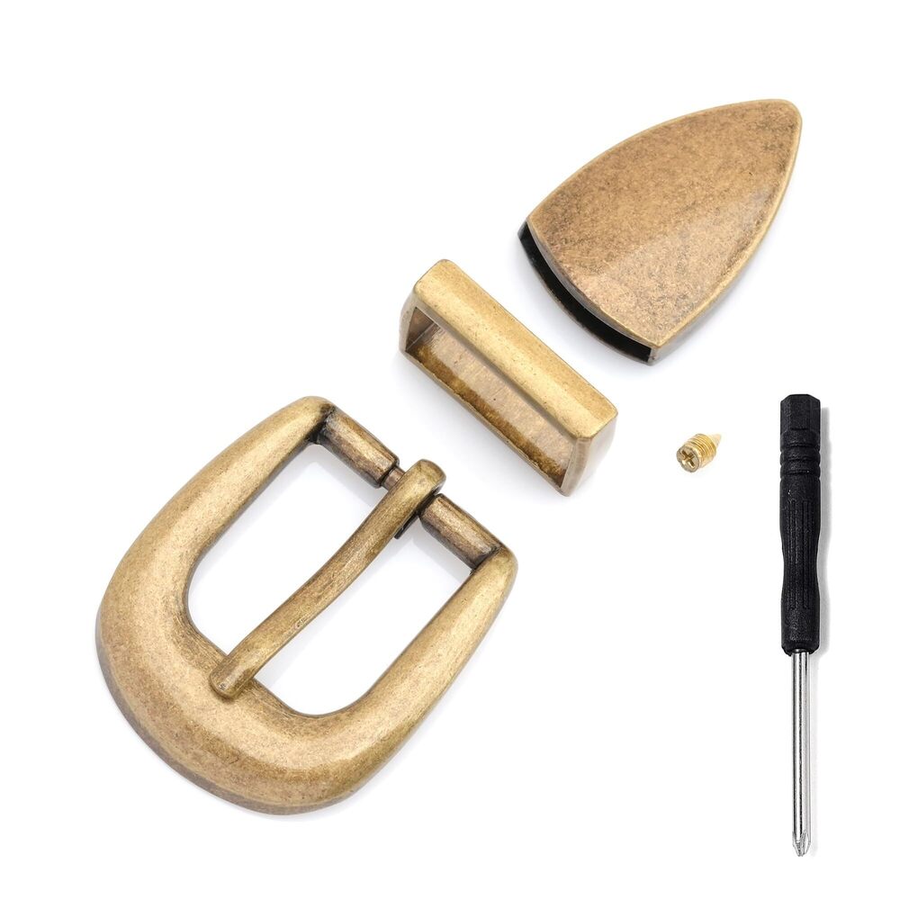 5548 Minimal Vintage Belt Buckle Set, 3-Piece, 3/4 Inch Width, Screw-On